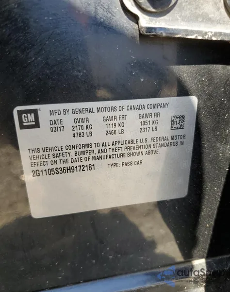 2017 Chevrolet Impala 1Lt z USA, uszkodzony, nr VIN 2G1105S36H9172181